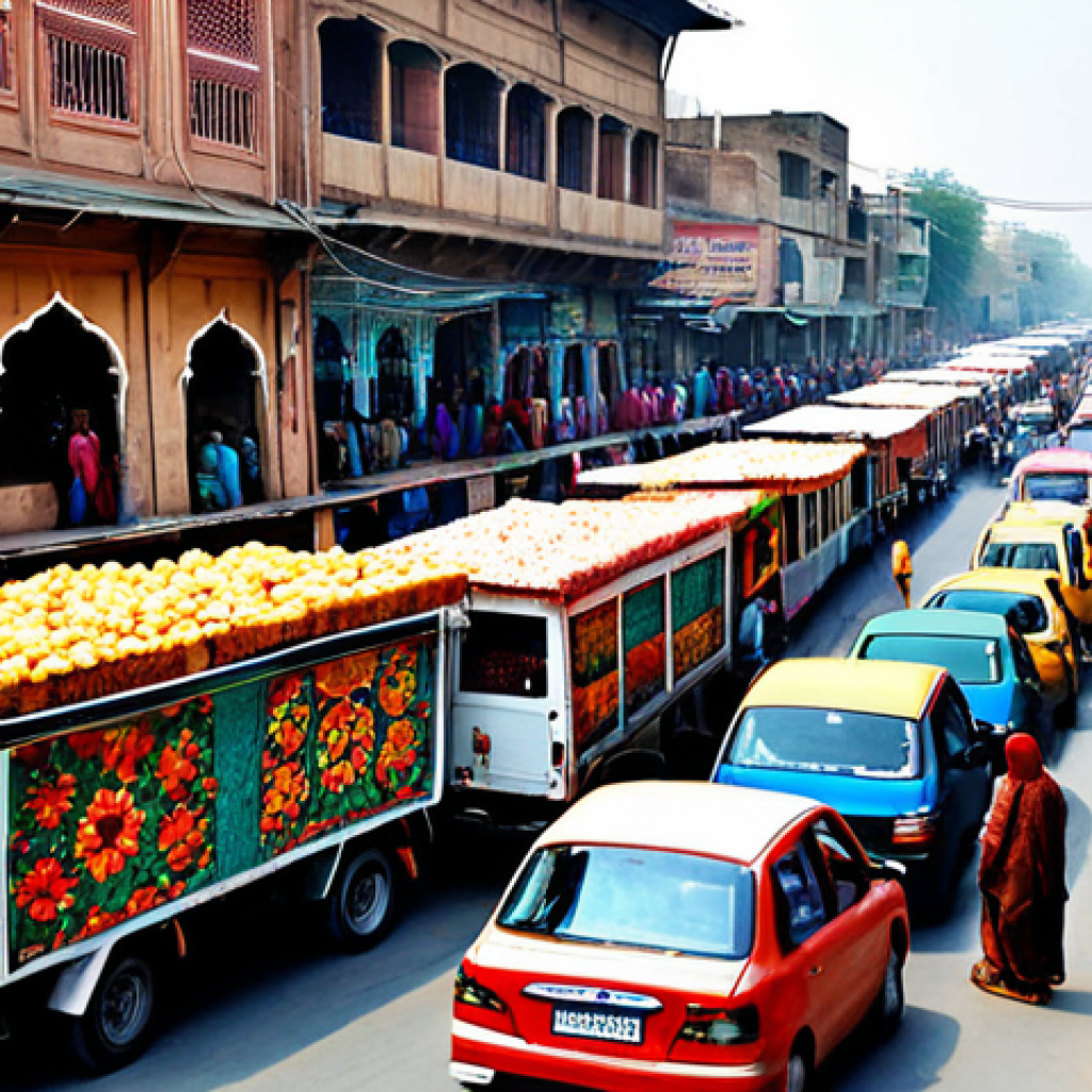 **

"A bustling street scene in Lahore, Pakistan, featuring colorful trucks with intricate Jingle Truck art, street food vendors selling samosas and jalebi, and traditionally dressed people in shalwar kameez. The atmosphere is vibrant and energetic. Safe for work, appropriate content, fully clothed, professional, family-friendly, perfect anatomy, natural proportions, professional photography, high quality."

**