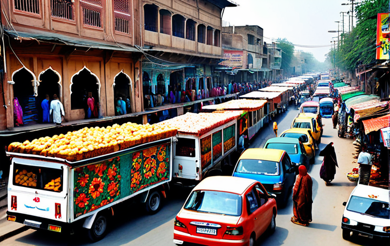 **

"A bustling street scene in Lahore, Pakistan, featuring colorful trucks with intricate Jingle Truck art, street food vendors selling samosas and jalebi, and traditionally dressed people in shalwar kameez. The atmosphere is vibrant and energetic. Safe for work, appropriate content, fully clothed, professional, family-friendly, perfect anatomy, natural proportions, professional photography, high quality."

**