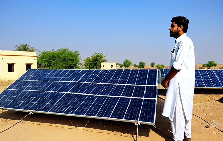 **

"A Pakistani engineer, fully clothed in a professional work outfit, inspecting a solar panel installation in a rural area of Sindh, Pakistan. The backdrop features a clear, sunny sky and traditional Pakistani houses. Perfect anatomy, correct proportions, natural pose, safe for work, appropriate content, fully clothed, professional, high quality."

**